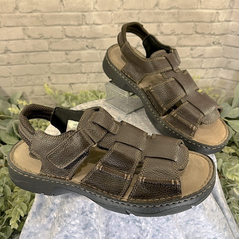 Field Gear “Cancun” Dark Brown Stitched Leather Open-Toe Sandals Mens 11M🤎EUC